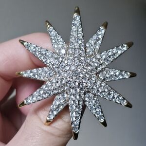 SWAROVSKI Brooch GOLD TONE Clear CRYSTAL PAVE STAR Celestial